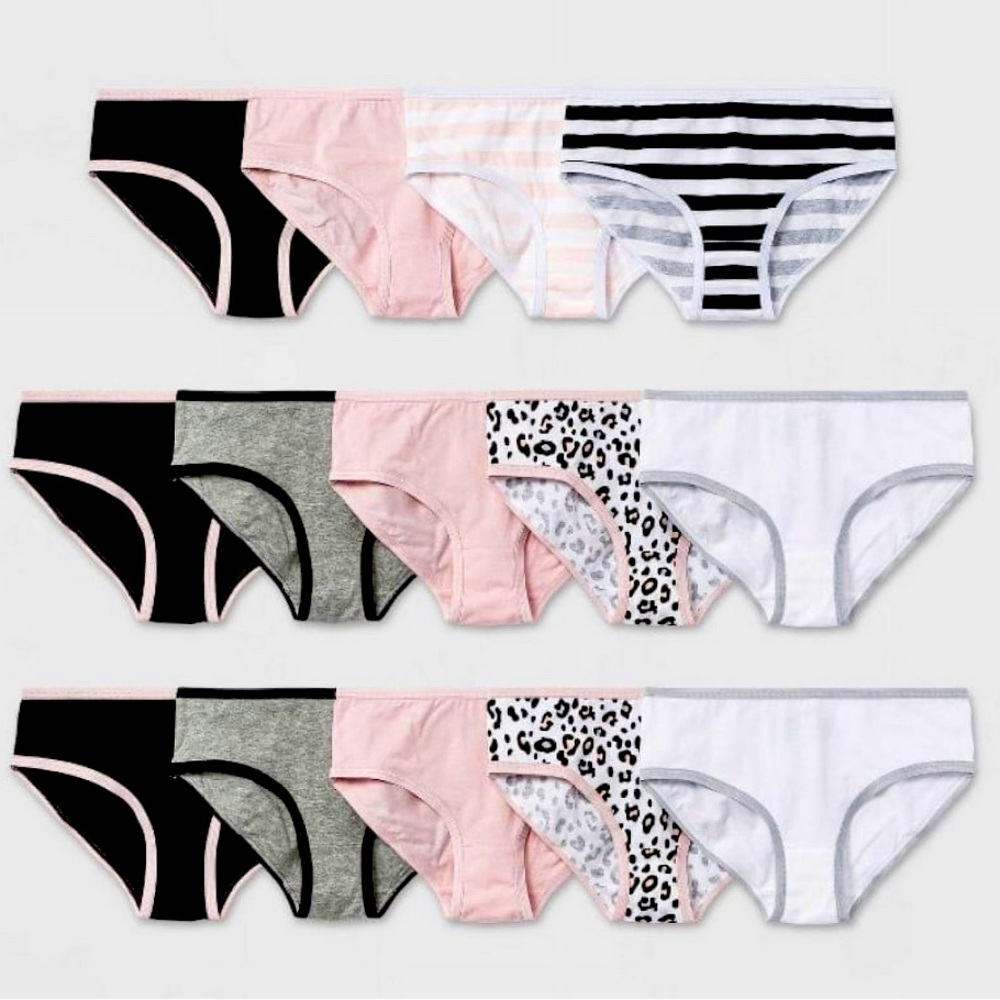 NIP Cat & Jack Girls' 14pk Animal Print Cotton Hipster Panties Blk/Pk/Wh Size 14